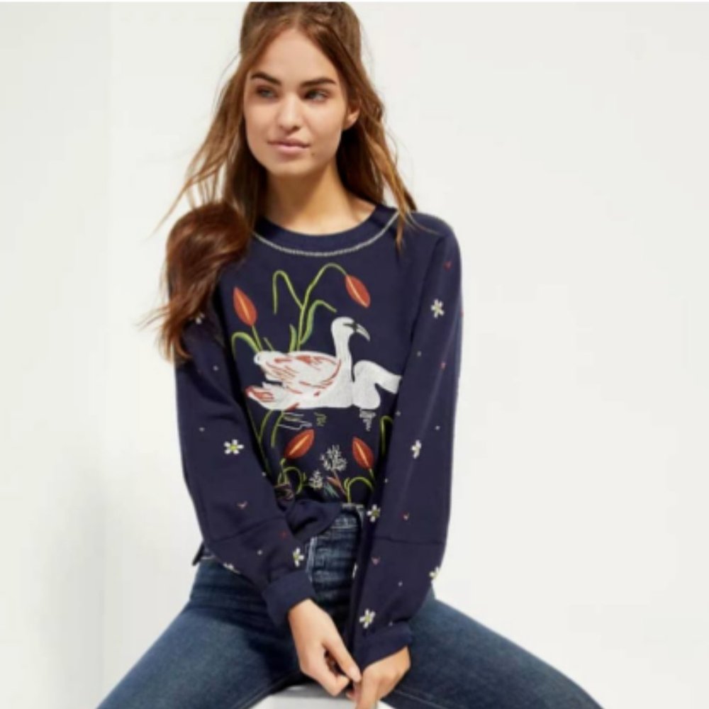 Anthropologie Swan Lake Embroidered Sweatshirt